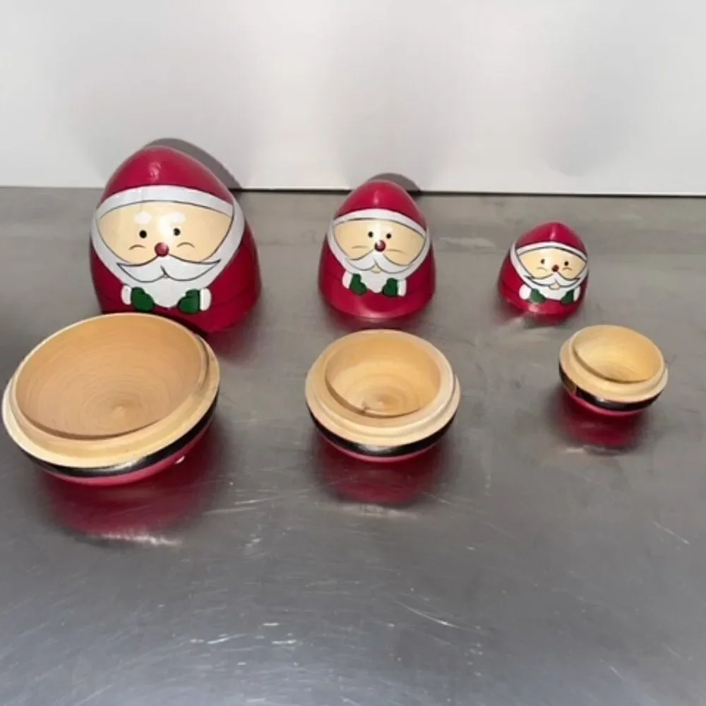 Wooden Santa Nesting Doll 3 Hand painted 3.5